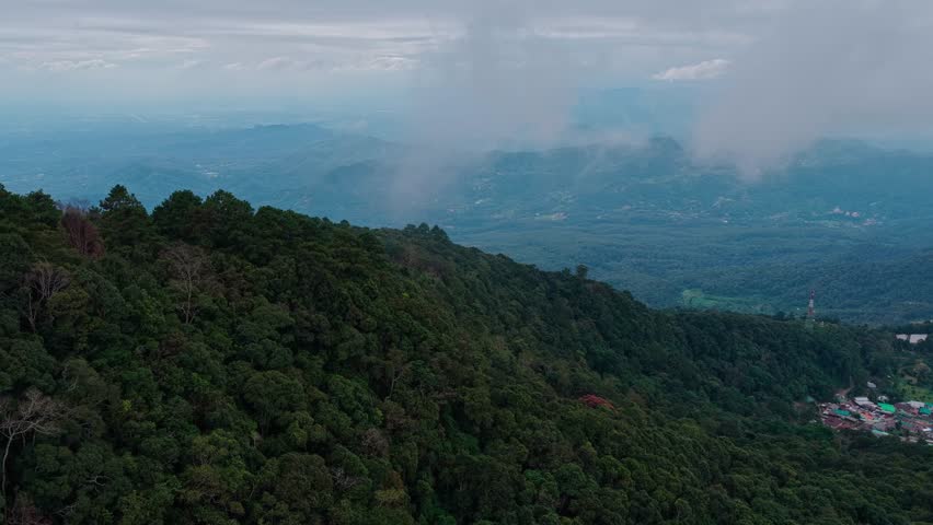  aerial 4k shot of Doi Pui mountain area in Chiang Mai, Thailand