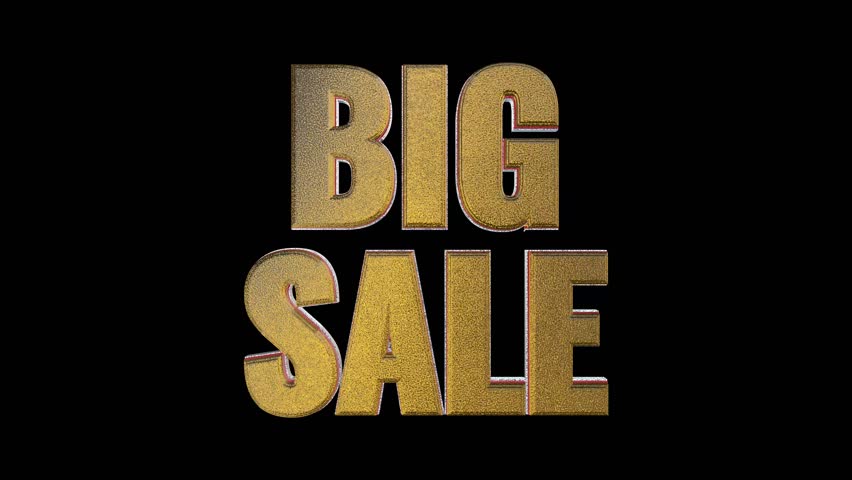 Golden BIG SALE 3D Text Rotating on Black Background, Shiny Metallic Promotional Typography Animation, Bold Gold Letters for Discount Offers, Marketing Ads, Retail Promotions, and Graphic Visual