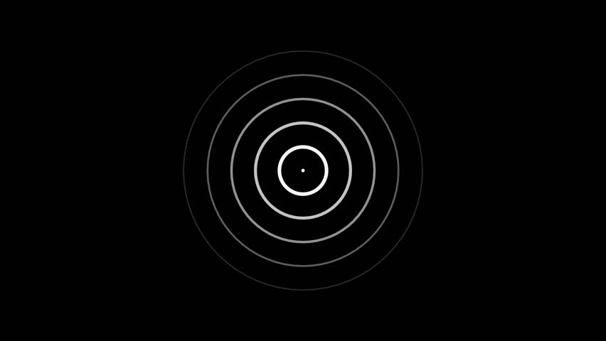 Concentric circles in shades of white and grey expand outwards from a central white dot on a black background, suggesting a signal or wave pattern. Clear details and vibrant colors enhance visual ...