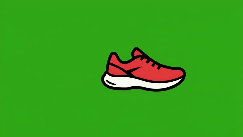 Animated red sneaker with motion streaks on green background conveying speed and athletic movement