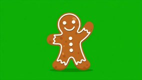 Looping animation of a smiling gingerbread cookie dancing on a solid green background - Powered by Shutterstock - Get 15% off with code: PIKWIZARD15