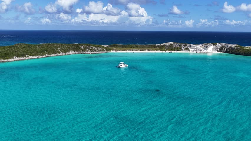 Exuma Skyline At Exuma In Black Point Bahamas. Caribbean Skyline. Beach Landscape. Shades Of Blue Watercolor. Exuma Skyline In Exuma In Black Point Bahamas. Nature Background.