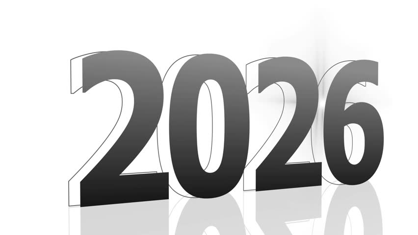 Futuristic 2026 with Financial Graphs and Charts Animation on White Background