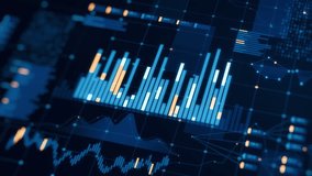 Digital business interface showing financial data analysis, stock market charts, investment growth. Global economy, big data, technology concept. Blue, orange tones. - Powered by Shutterstock - Get 15% off with code: PIKWIZARD15