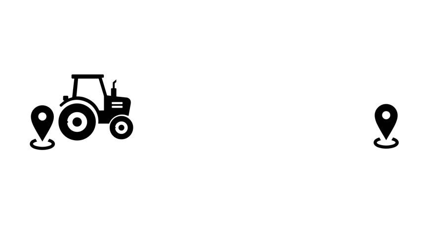 A tractor travels between two marked locations on a map, symbolizing agriculture and transportation.
