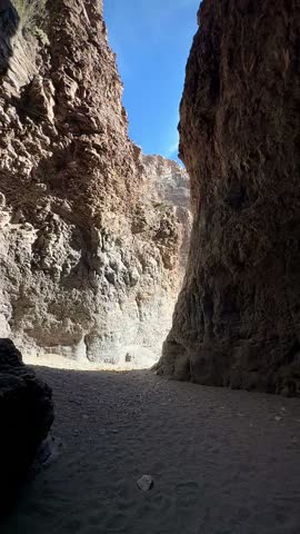 Looking Up at the Jagged Rock Walls of a Slot Canyon in the Desert (Big Bend National Park, Texas, USA)