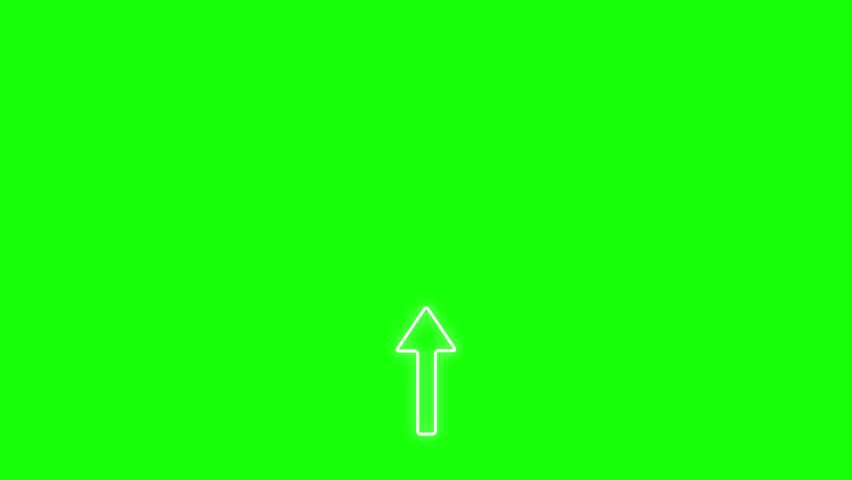 Bright White  arrow pointing up on a vibrant green screen background