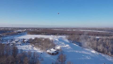 Forward Rising Drone View Snowy Landscape Hot