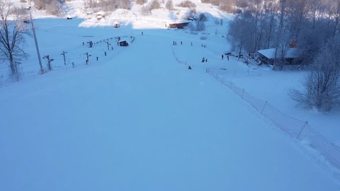 Drone Gliding Low above Winter Training Ski