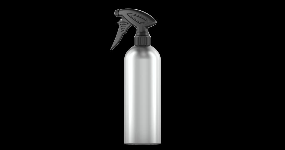 Aluminum Spray bottle applicator with nozzle for hair styling and coloring rotation animation seamlessly loopable. 3D rendering isolated on transparent background