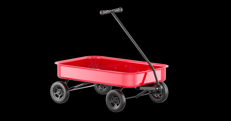 Red Pull Cart, pull wagon rotation animation seamlessly loopable. 3D rendering isolated on transparent background