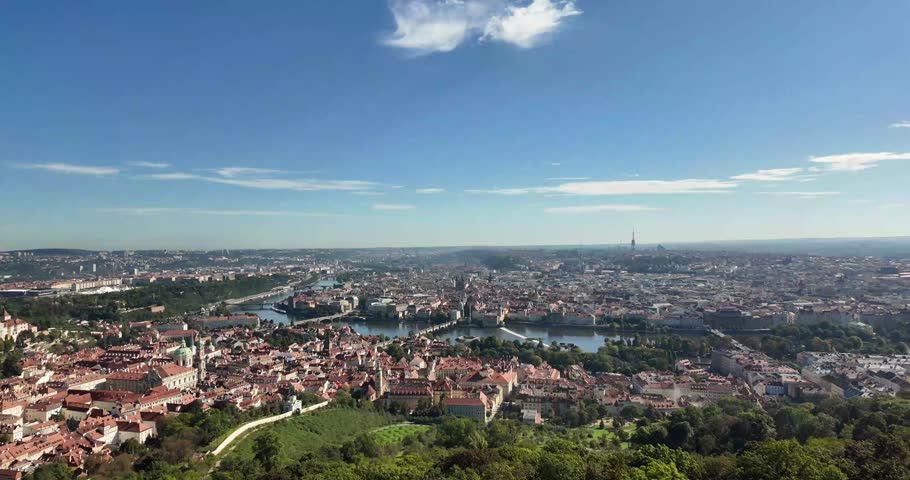Beautiful aerial footage capturing the scenic skyline of Prague, Czech Republic. Perfect for travel videos, cultural documentaries, tourism promotion, cinematic cityscapes, and historical projects.