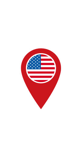 Animated location pointer with USA flag. GPS location pointer motion. Geolocation mark for the map. Pinpoint symbol for website, gps navigator, apps. Transparency embedded in video.