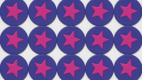 Seamless digital animation featuring a bright, pop art pattern. Large pink stars alternate with symmetrically arranged blue circles on a light background. 3d rendering 4K - Powered by Shutterstock - Get 15% off with code: PIKWIZARD15