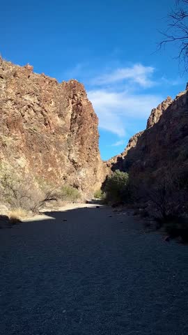 Walking through Sandy Canyon Floor on Sunny Day (Big Bend National Park, Texas, USA)