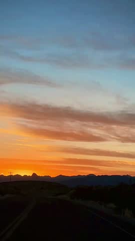 Driving Through the Southwestern USA During Sunset (Big Bend National Park, Texas, USA)