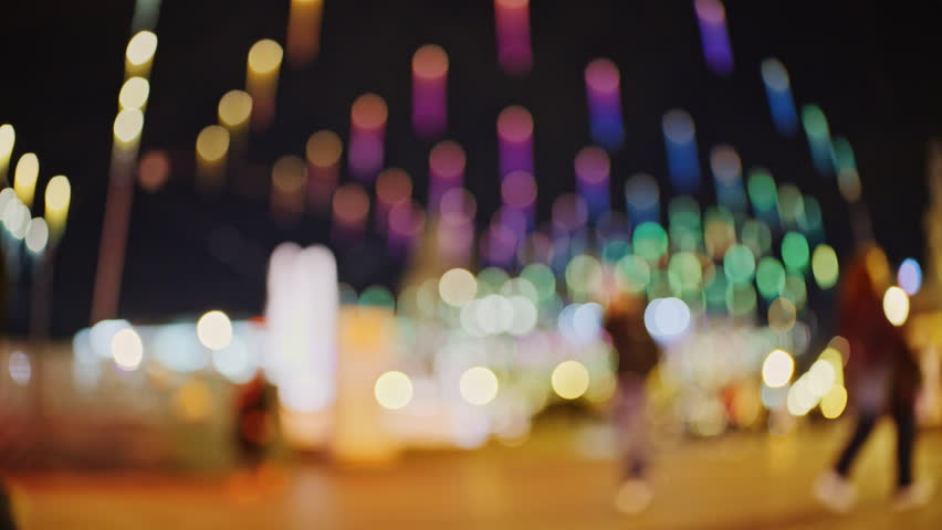 Blurred scene of Christmas Lights in the city centre of barcelona