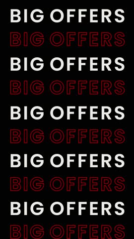 Modern 'Big Offers' Promotional Background, Vertical Repeating Text Pattern with a Red Outline Effect, a Bold Black and White Graphic for Retail Advertising, Social Media Stories, and Marketing