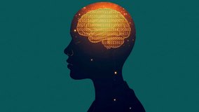 Digital Brain Concept with Binary Code Inside Human Silhouette, Glowing neural shape with binary patterns illustrates abstract thinking and data flow - Powered by Shutterstock - Get 15% off with code: PIKWIZARD15
