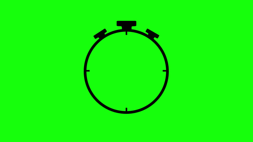 analog stopwatch countdown animation, short duration timer on green background
