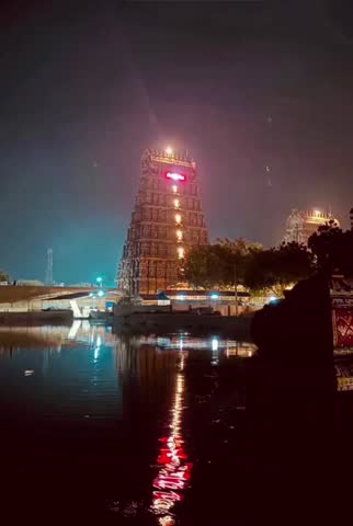 Temple Reflections on a Night Lake