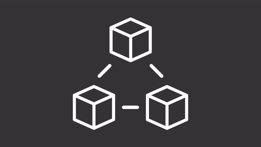 AI blockchain technology ui icon white line animation. Cryptocurrency trade automation. Stock market analytics algorithm animated user interface element on dark background. Transparent HD video