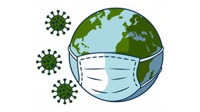 Earth globe wearing coronavirus protective face mask animation Full HD 1920�1080 - Powered by Shutterstock - Get 15% off with code: PIKWIZARD15