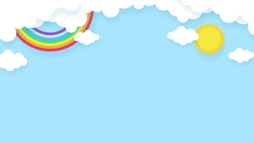 Paper cut summer day background with sun, clouds, and rainbow, featuring wide copy space. Perfect for kids content, cheerful themes, seasonal projects, and playful visuals.