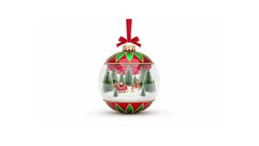 A close-up shot of a beautiful Christmas ornament featuring a miniature winter village scene with Santa's sleigh and reindeer. - Powered by Shutterstock - Get 15% off with code: PIKWIZARD15