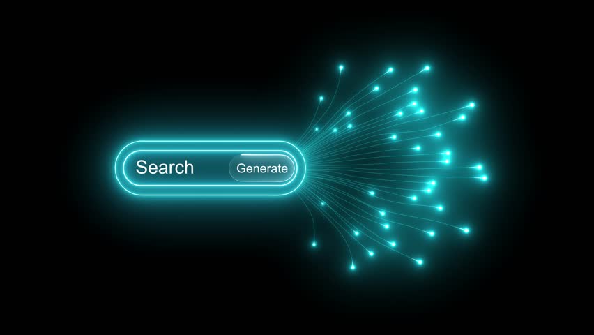 AI Button Generate design click to generative ai artificial intelligence user interface rounded image video generator symbol, on a black background. 4k