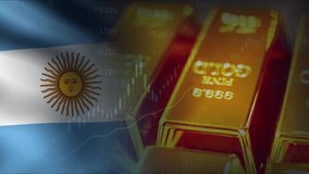 Gold bars, Financial data chart with Argentina flag in the background. Illustration for trading, economy, investment, business, wealth accumulation - Powered by Shutterstock - Get 15% off with code: PIKWIZARD15