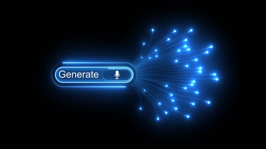 AI Button Generate design click to generative ai artificial intelligence user interface rounded image video generator symbol, on a black background. 4k