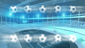 A vibrant animation showcasing a football stadium with soccer balls floating in the air, creating a dynamic and energetic atmosphere. - Powered by Shutterstock - Get 15% off with code: PIKWIZARD15