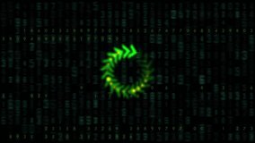 Cyber Matrix Code Background With Neon Green Circular Timer. A dark digital backdrop of cascading numbers and code with a vibrant neon green circular emblem at center. Evokes cyber security data - Powered by Shutterstock - Get 15% off with code: PIKWIZARD15