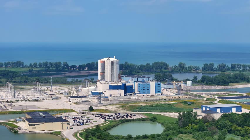 Davis Besse Nuclear Power Plant in Oak Harbor, Ohio with Lake Erie, USA