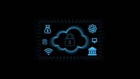 Cybersecurity cloud concept protection of digital data with padlock neon icon display. - Powered by Shutterstock - Get 15% off with code: PIKWIZARD15