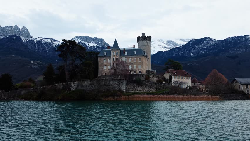 Aerial view of Chateau de Duingt, France.
