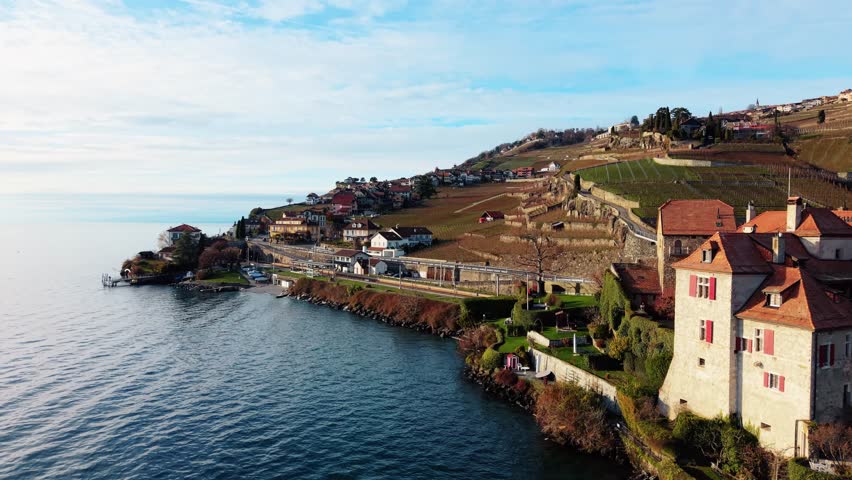 Aerial view of Glerolles Castle, Switzerland.