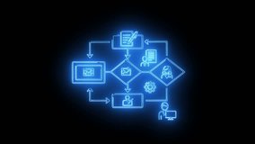 Neon digital network mapping diagram showing data flow, interconnected icons, and structured analytic pathways - Powered by Shutterstock - Get 15% off with code: PIKWIZARD15