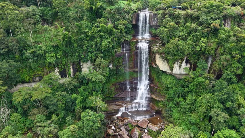 Majestic waterfall amidst lush greenery in San Jose, Suaita, Colombia