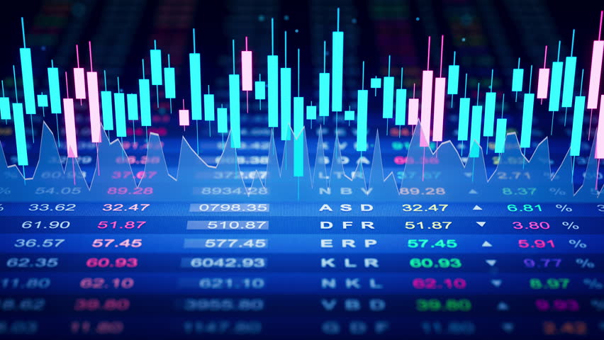 Looped 3D animation of glowing candlestick charts and market data. Dynamic financial background ideal for stock trading, fintech, analytics, and investment themes.