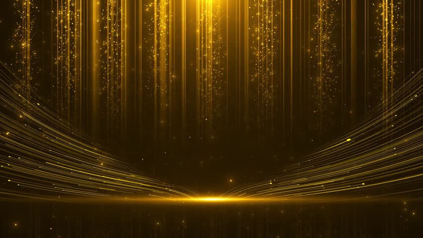Particle light awards stage background Golden particle lines rising awards stage . streaks luxurious falling Elegant particle rain party performance screen flashing awards stage background performance