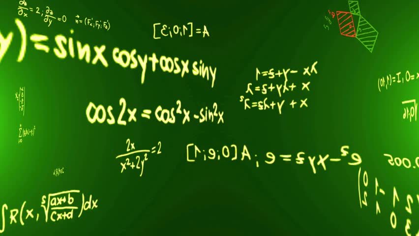 A green screen filled with complex math equations. A visual representation of mathematical concepts, formulas, and calculations. Ideal for education content.