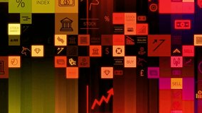 A digital display of financial data with icons representing stocks, markets, and economic indicators. The visuals are vibrant and dynamic, suggesting market activity. - Powered by Shutterstock - Get 15% off with code: PIKWIZARD15