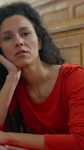 Tired Hispanic Latina student girl yawning university auditorium boring lecture lesson exhausted fatigued yawn woman Caucasian female lady course class studying college academy insomnia health problem