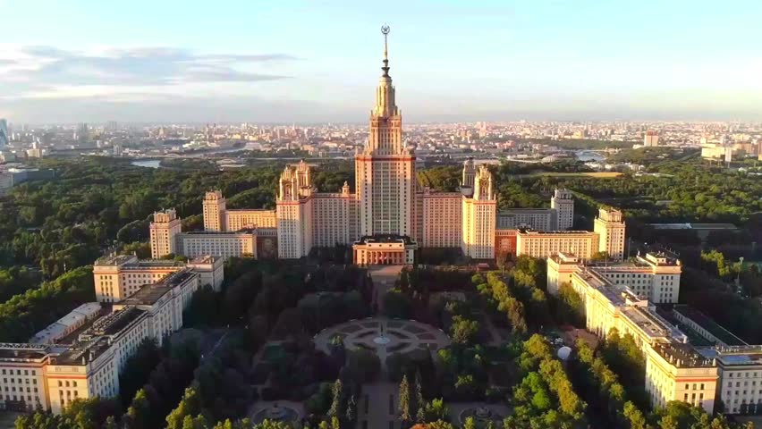 View of the Lomonosov building in Moscow, Russia, captured on 04 December 2025. Ideal for travel, architecture, urban landscapes, and cultural heritage visuals.