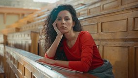 Sad tired bored Caucasian Latina student girl in university auditorium sleeping exhausted Hispanic woman sleep lady female sitting in college lesson lecture studying overworked falling asleep napping - Powered by Shutterstock - Get 15% off with code: PIKWIZARD15