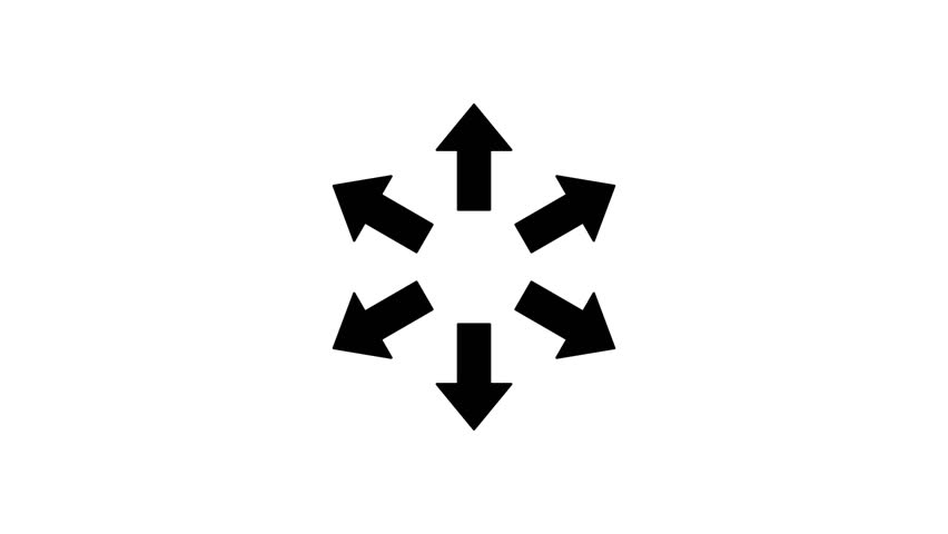 Animation of six arrows pointing outward from the center on white and black backgrounds