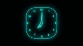 Square rim glowing neon clock isolated with a black background - Powered by Shutterstock - Get 15% off with code: PIKWIZARD15