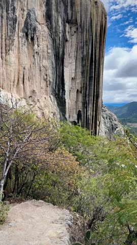 Giant Unique Petrified Waterfall with Beautiful Landscape (Hierve el Agua, Oaxaca, Mexico)